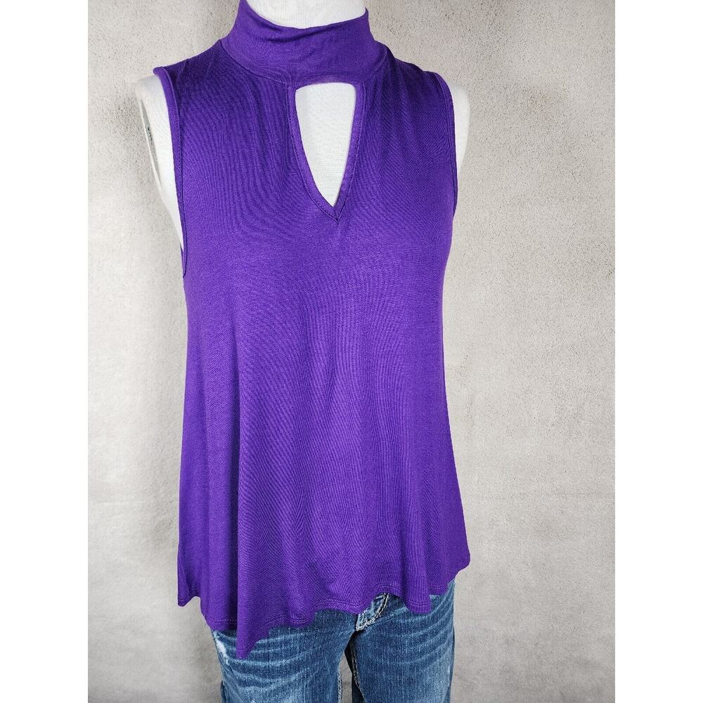 Peach Love Women's Purple Mock Neck Keyhole Top Sz S Rayon/ Spandex Blend Knit